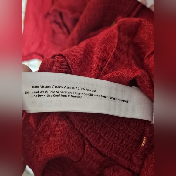 Band of the Free Wine Red Chevron Embossed Boho Blouse and Palazzo Pants Set- M - Picture 15 of 16